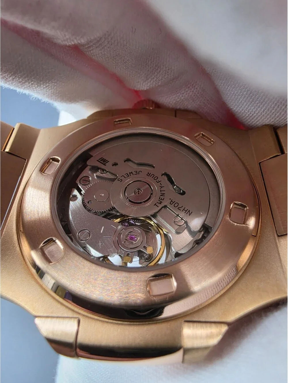Custom Seiko Nautilus Rose Gold Open Heart Watch Mod